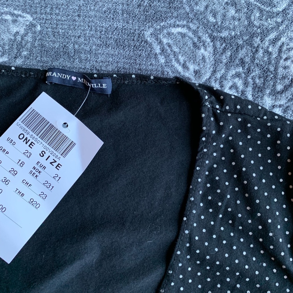 Brandy Melville Black Polka Dot Wrap Crop Top - Picture 3 of 7